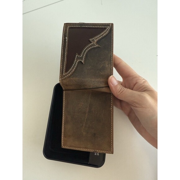 American Bison Men’s Brown Logo Genuine Leather Wallet Two Tone Materials - Picture 9 of 11